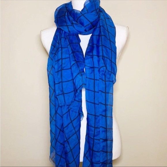 J. Crew Accessories - J. Crew Cerulean Blue Window Pane Silk Scarf